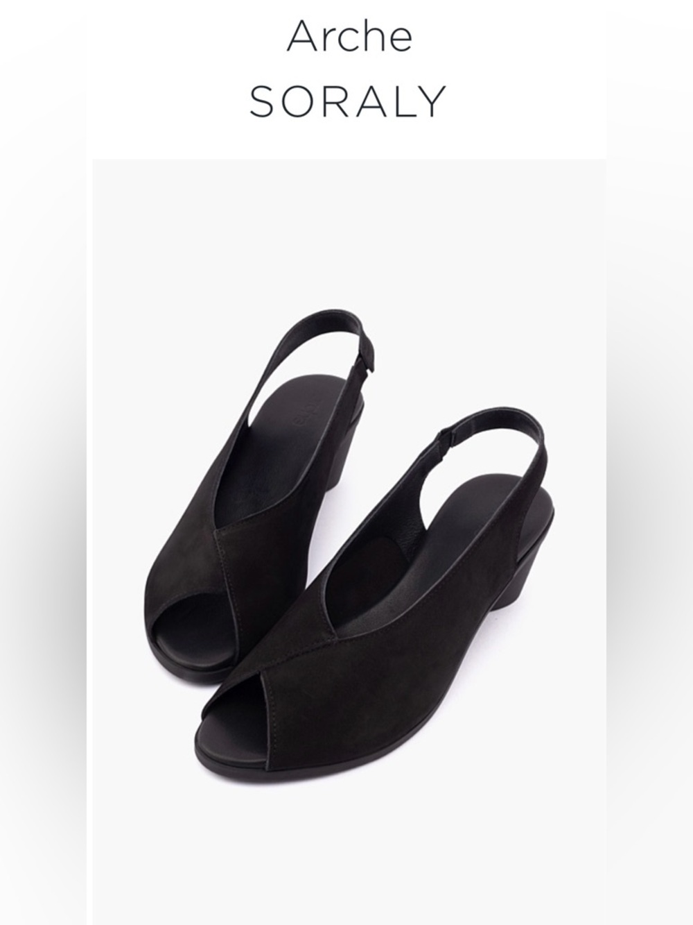 Arche Soraly Black Slingback Peep-Toe Wedge Sz 41